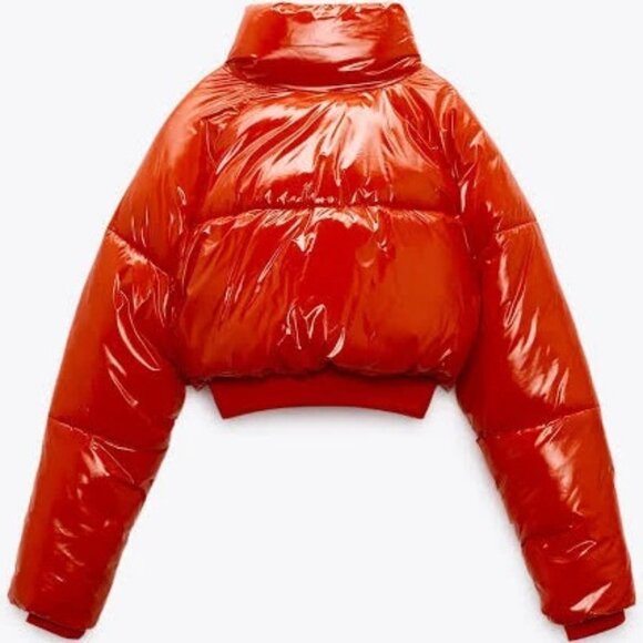 💥HOT ITEM💥ZARA Blogger Fav Quilted Cropped Puffer in Glossy Red - Picture 7 of 16